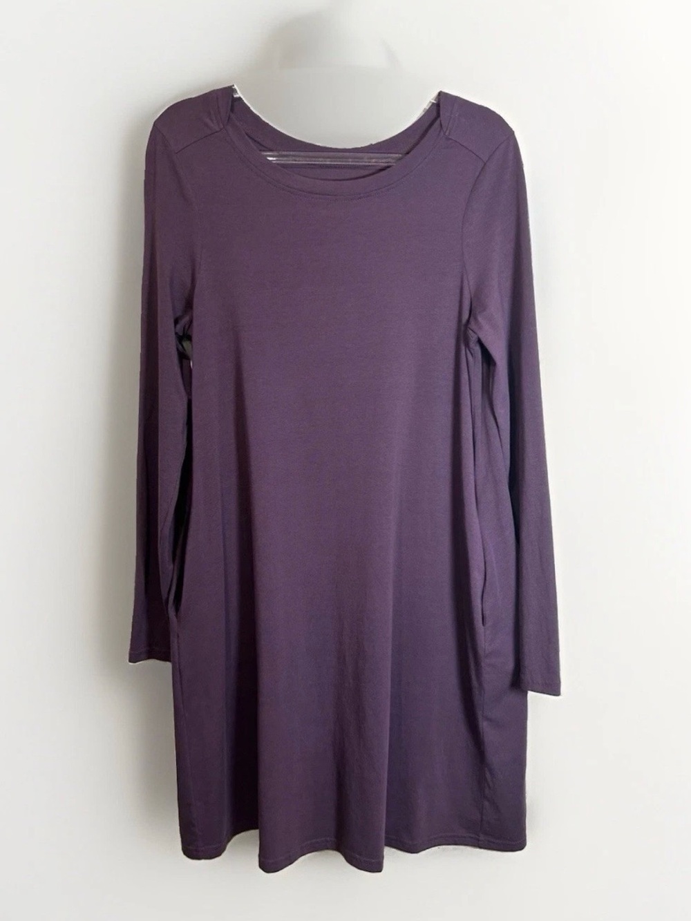 Pact Revive Dress Sz M Purple Jersey Long Sleeve Pockets Organic Cotton Swing